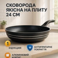 Сковорода UNIQUE UN-5154 24 см без кришки, Сковорода з антипригарним покриттям та бакелітовою ручкою