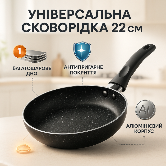 Сковорода зручна для приготування UNIQUE UN-5153 22 см, Сковорода фірмова Зручна для порцій NL-24