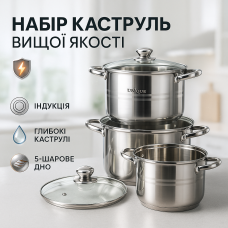 Каструлі посуд для електричних плит Unique UN-5041, Набір каструль з антипригарним покриттям GU-43