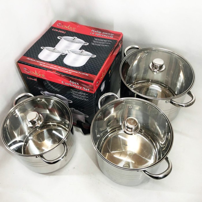 Модні набори посуду Unique, Набір каструль для електронної плити, Набір каструль з жаростійкою кришкою GY-46