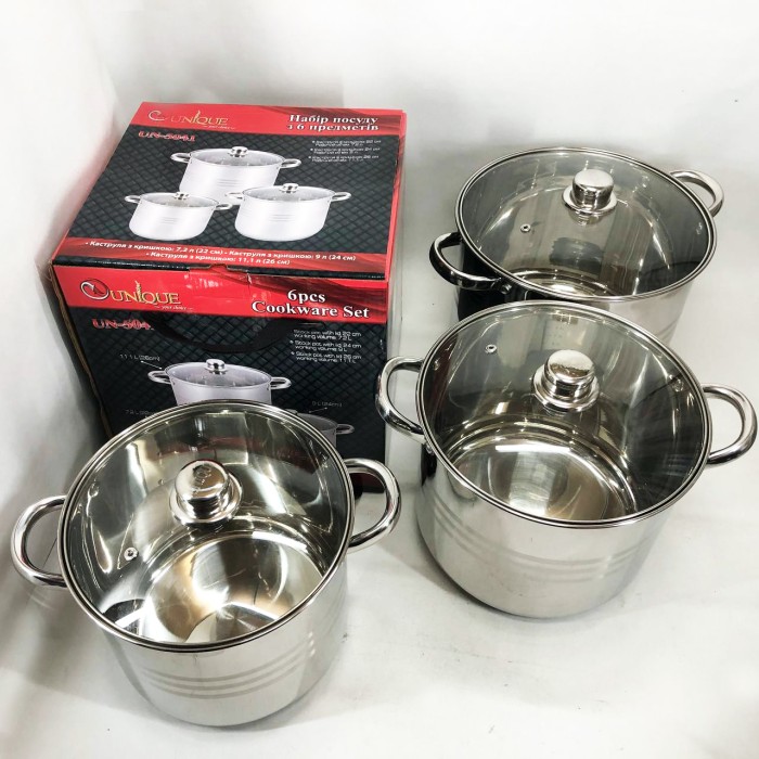 Модні набори посуду Unique, Набір каструль для електронної плити, Набір каструль з жаростійкою кришкою GY-46