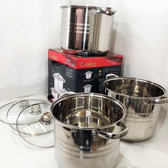 Модні набори посуду Unique, Набір каструль для електронної плити, Набір каструль з жаростійкою кришкою GY-46