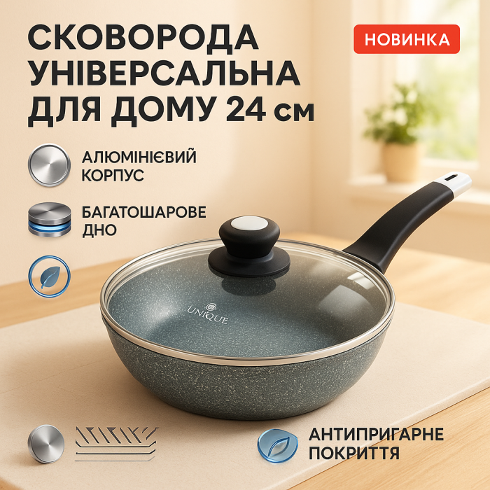 Антипригарна сковорода для овочів, Сковорода з ручкою алюміній зручна для приготування NX-77