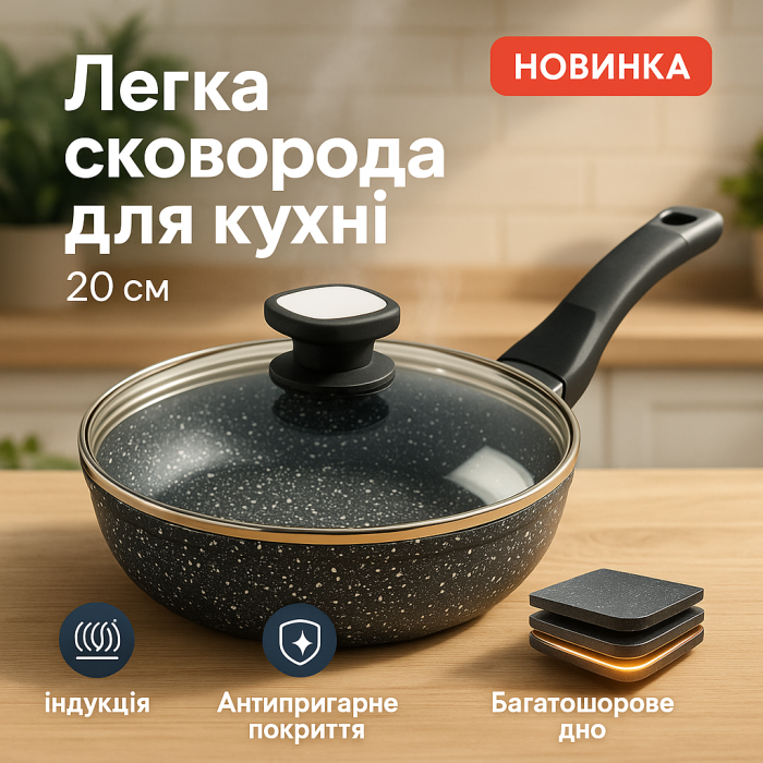 Сковорода кухонна для кухні UNIQUE, Алюмінієві каструлі з антипригарним покриттям DW-94