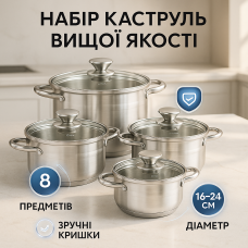 Хороший набір каструль UNIQUE UN-5032 8 шт, Набір каструль зі сталі хорошої якості CK-53