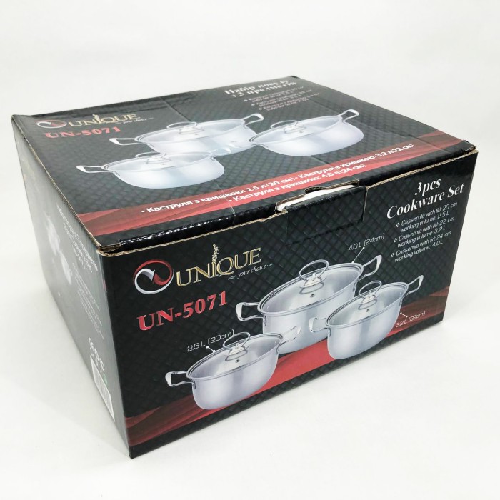 Набір каструль для електроплити UNIQUE UN-5071 6 шт, Якісні каструлі, Каструлі з нержавіючої сталі ZL-38