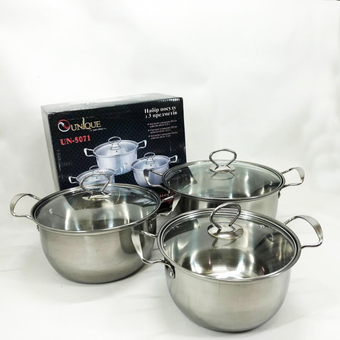 Набір каструль для електроплити UNIQUE UN-5071 6 шт, Якісні каструлі, Каструлі з нержавіючої сталі ZL-38