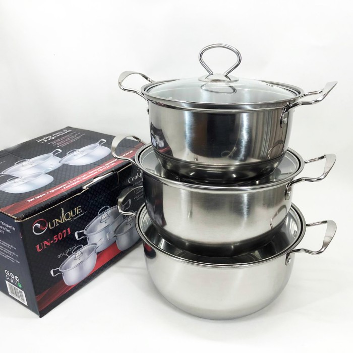 Набір каструль для електроплити UNIQUE UN-5071 6 шт, Якісні каструлі, Каструлі з нержавіючої сталі ZL-38