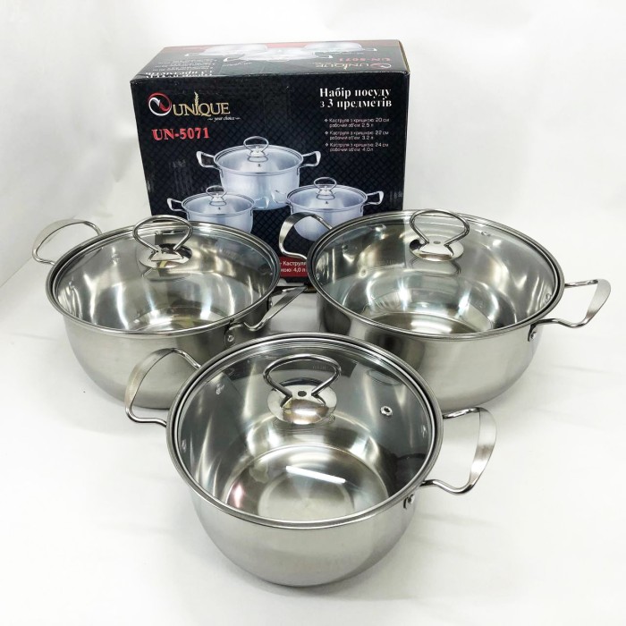 Набір каструль для електроплити UNIQUE UN-5071 6 шт, Якісні каструлі, Каструлі з нержавіючої сталі ZL-38