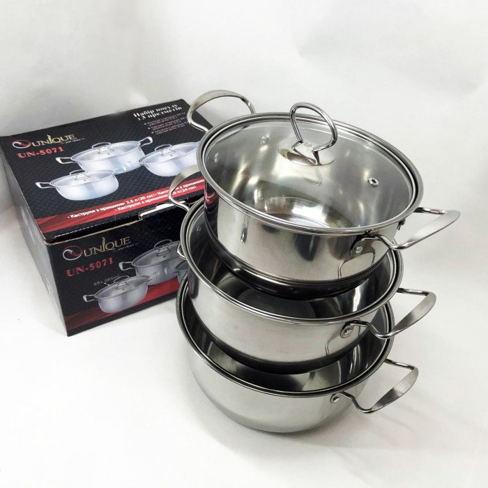 Набір каструль для електроплити UNIQUE UN-5071 6 шт, Якісні каструлі, Каструлі з нержавіючої сталі ZL-38