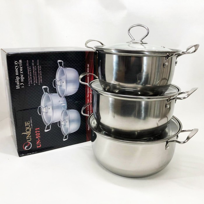 Набір каструль для електроплити UNIQUE UN-5071 6 шт, Якісні каструлі, Каструлі з нержавіючої сталі ZL-38