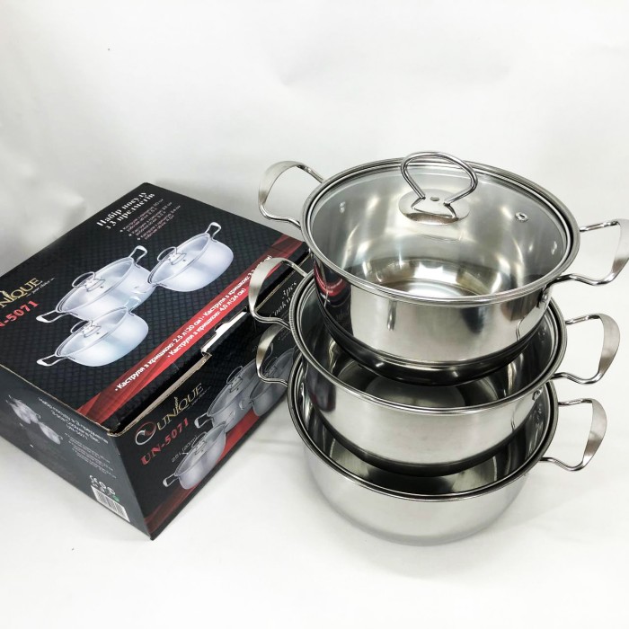 Набір каструль для електроплити UNIQUE UN-5071 6 шт, Якісні каструлі, Каструлі з нержавіючої сталі ZL-38