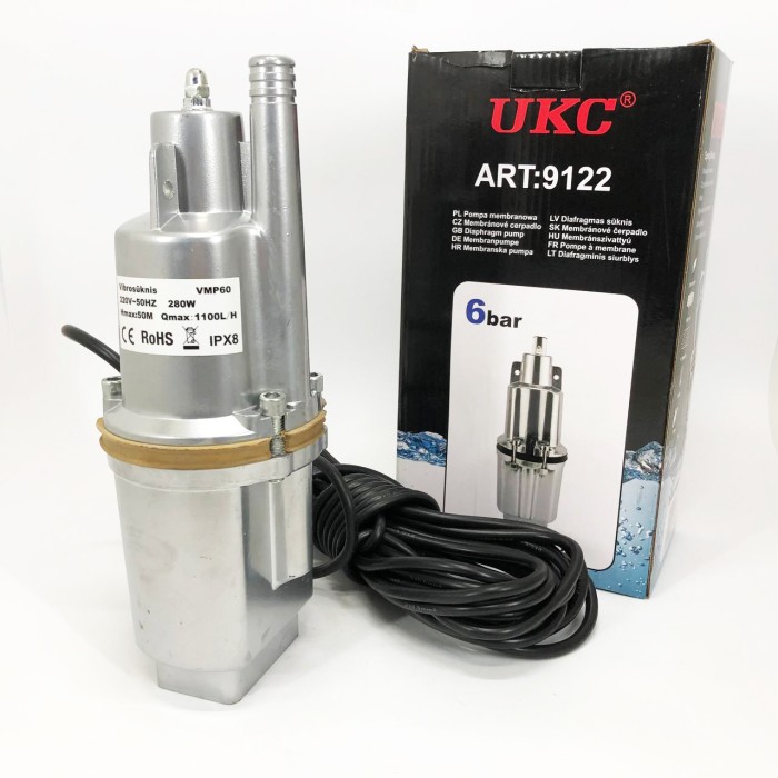 Насос вібраційний 0.25кВт, H 75м, Q 18л/хв, 100мм, 10м кабелю, верхній забір PG-28