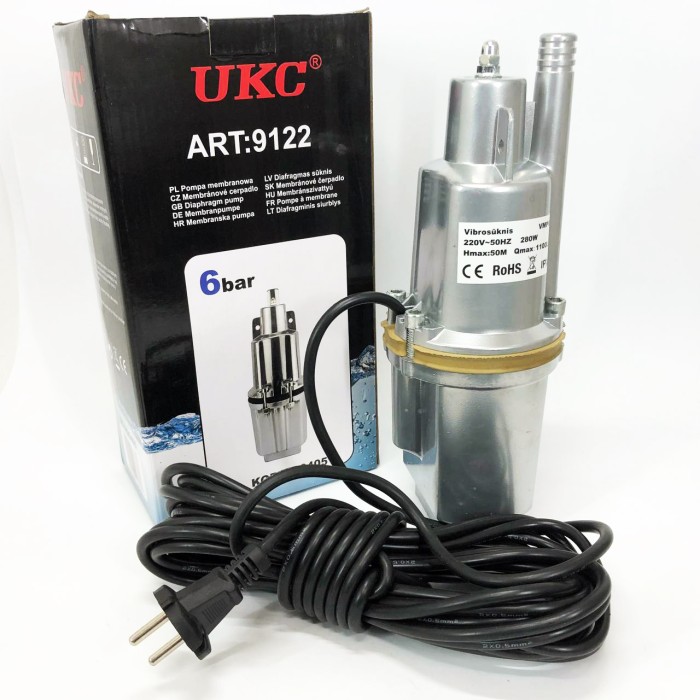 Насос вібраційний 0.25кВт, H 75м, Q 18л/хв, 100мм, 10м кабелю, верхній забір PG-28