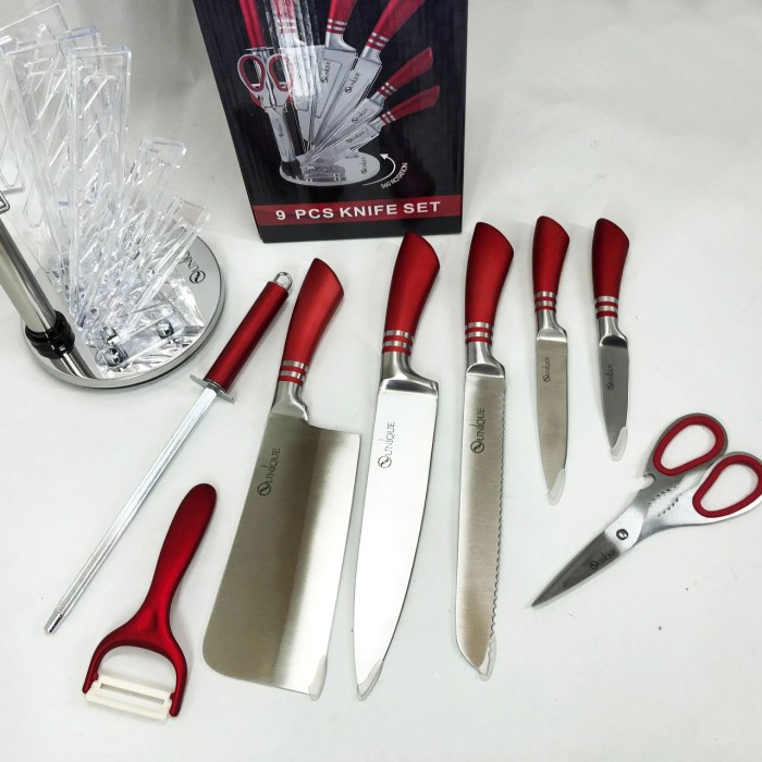 Сталеві кухонні ножі UNIQUE UN-1832 9 шт, Кухонний ніж зі сталі нержавіючої, Кухонні ножі домашні QU-31
