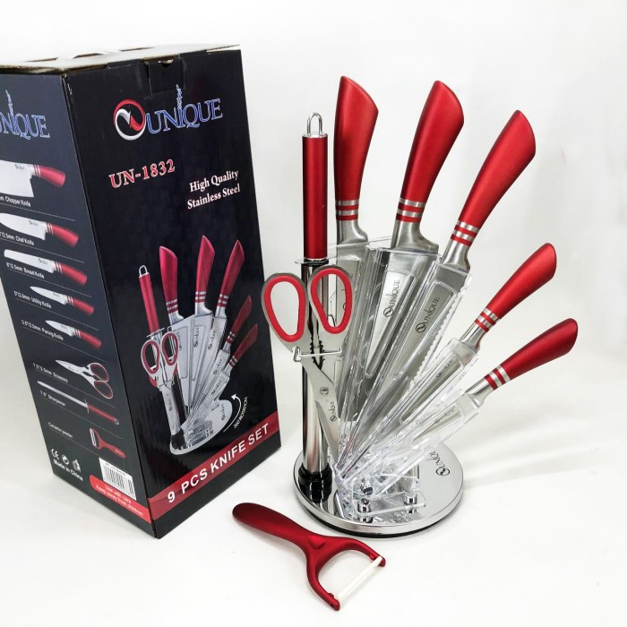Сталеві кухонні ножі UNIQUE UN-1832 9 шт, Кухонний ніж зі сталі нержавіючої, Кухонні ножі домашні QU-31