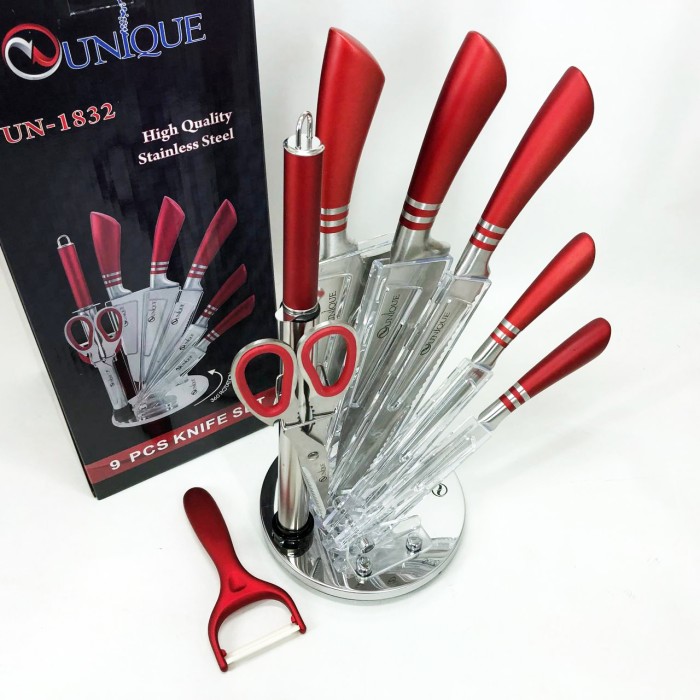 Сталеві кухонні ножі UNIQUE UN-1832 9 шт, Кухонний ніж зі сталі нержавіючої, Кухонні ножі домашні QU-31