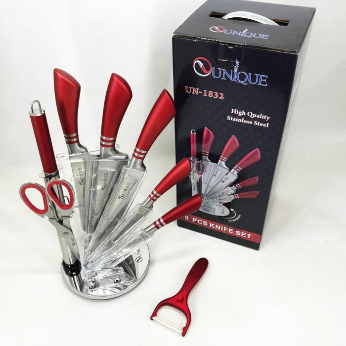 Сталеві кухонні ножі UNIQUE UN-1832 9 шт, Кухонний ніж зі сталі нержавіючої, Кухонні ножі домашні QU-31
