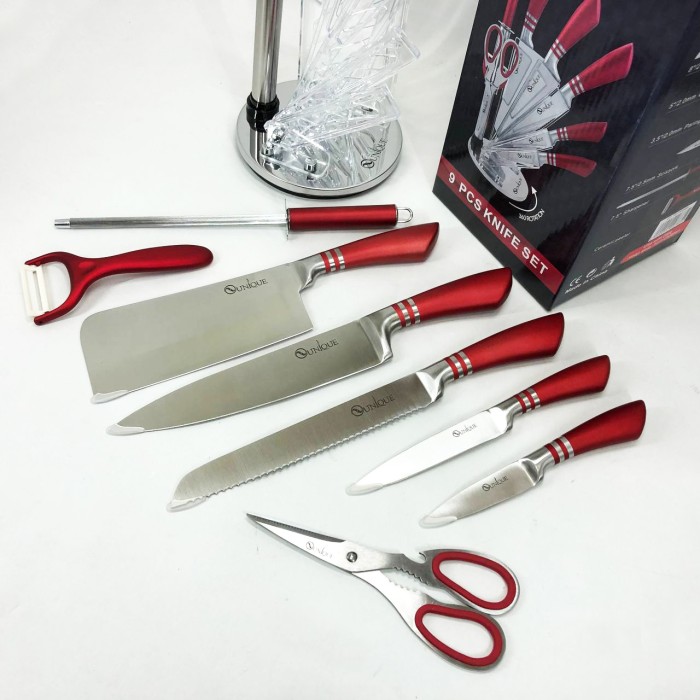 Сталеві кухонні ножі UNIQUE UN-1832 9 шт, Кухонний ніж зі сталі нержавіючої, Кухонні ножі домашні QU-31