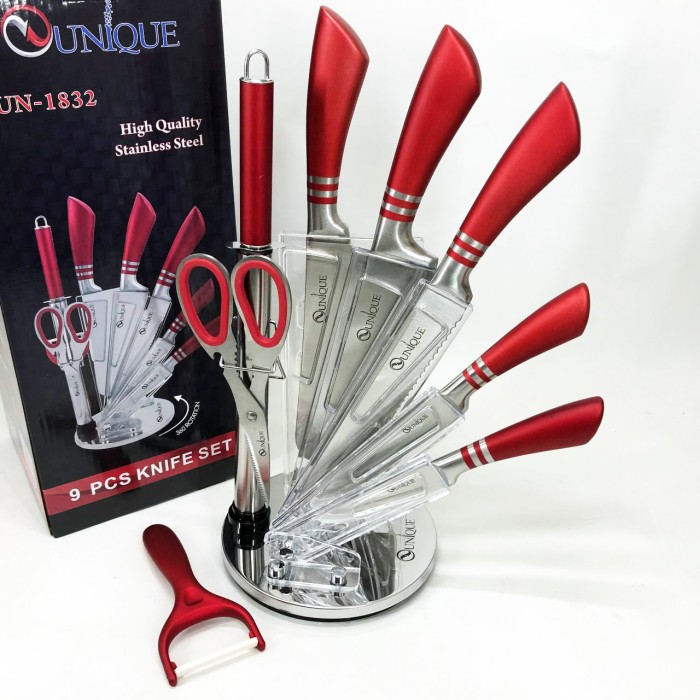 Сталеві кухонні ножі UNIQUE UN-1832 9 шт, Кухонний ніж зі сталі нержавіючої, Кухонні ножі домашні QU-31