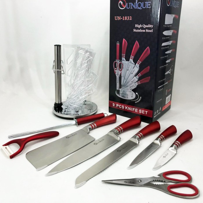 Сталеві кухонні ножі UNIQUE UN-1832 9 шт, Кухонний ніж зі сталі нержавіючої, Кухонні ножі домашні QU-31