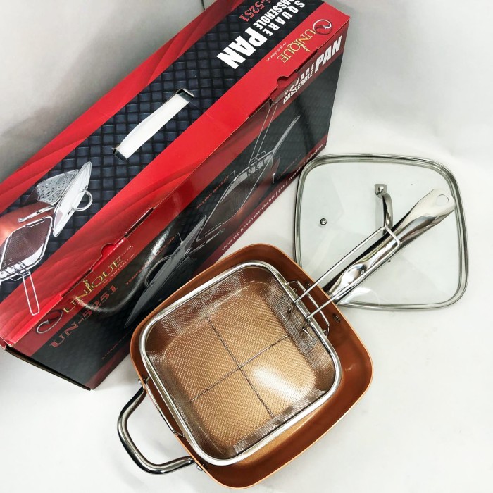 Сковорода-фритюрниця UNIQUE UN-5251 квадратна антипригарна з пароваркою та каструлею + скляна кришка 24 см UL-10