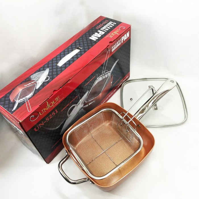 Сковорода-фритюрниця UNIQUE UN-5251 квадратна антипригарна з пароваркою та каструлею + скляна кришка 24 см UL-10