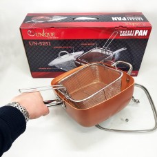 Сковорода-фритюрниця UNIQUE UN-5251 квадратна антипригарна з пароваркою та каструлею + скляна кришка 24 см YZ-99