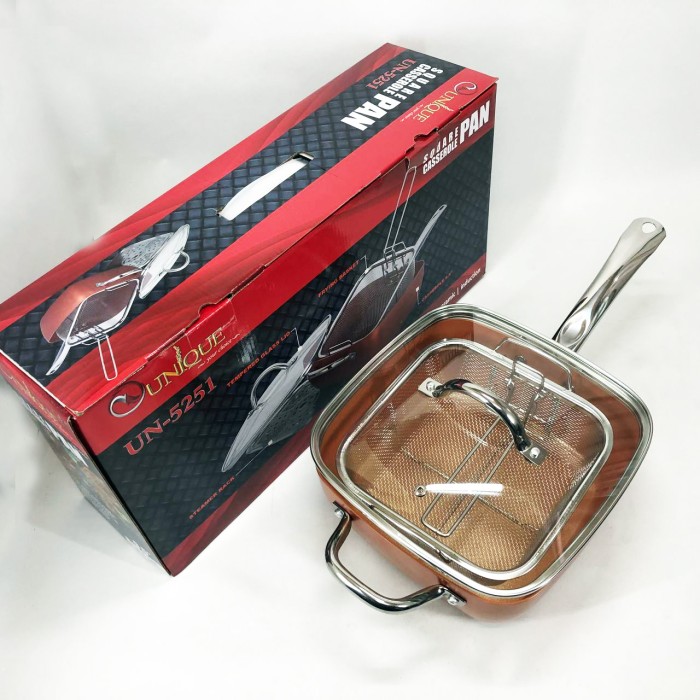 Сковорода-фритюрниця UNIQUE UN-5251 квадратна антипригарна з пароваркою та каструлею + скляна кришка 24 см YZ-99