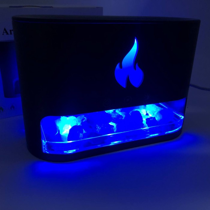 Лампа зволожувач повітря Docsal Flame 3 в 1 з соляним камінням, Портативний зволожувач лампа чорна