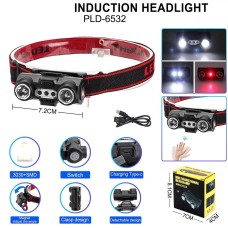 Ліхтар налобний 6532-3030+SMD(WHITE+RED), Потужний налобний ліхтар для риболовлі, Ліхтар для шолома на голову