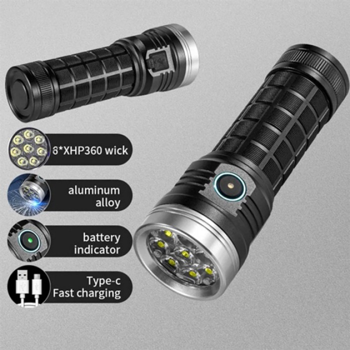 Ліхтар акумуляторний LED ліхтар PLD W5185-8XHP360, Потужний світлодіодний кишеньковий ліхтарик JQ-76