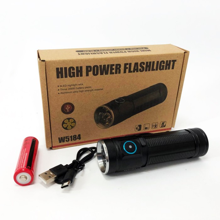 Потужний ручний ліхтар повербанк W5184-6XHP360, Потужний ліхтарик для дому із зарядкою KP-31