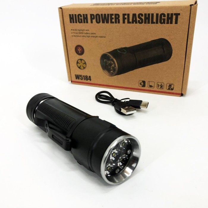 Потужний ручний ліхтар повербанк W5184-6XHP360, Потужний ліхтарик для дому із зарядкою KP-31