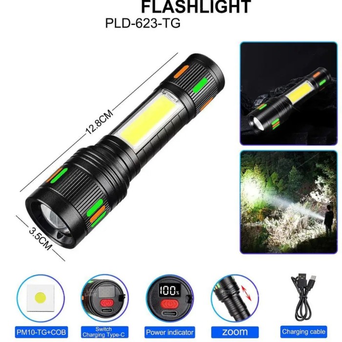 Невеликий ручний ліхтар 623-TG+COB, Потужні ліхтарики, Військовий армійський ліхтар нашоломний GD-66