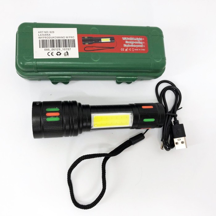 Потужний світлодіодний ліхтар 623-TG+COB, Пило-вологозахищений ліхтарик, Тактичний ліхтар з діодом FU-15