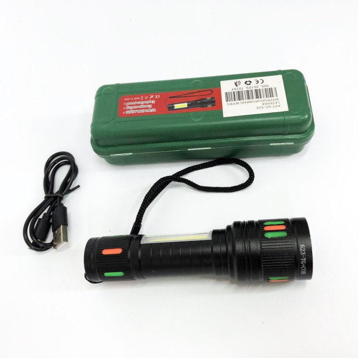 Потужний світлодіодний ліхтар 623-TG+COB, Пило-вологозахищений ліхтарик, Тактичний ліхтар з діодом FU-15
