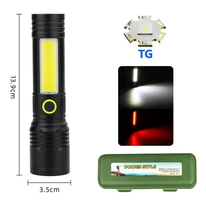 Ліхтарик світлодіодний для туриста BN-537-TG+COB (White+red), Ліхтар для дому з зарядкою від розетки GV-11