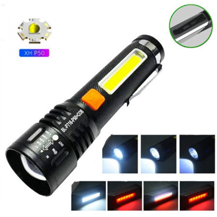 Дуже яскравий ліхтар Bailong BL-P716-P50+COB, Акумуляторний ліхтар для домашнього використання JU-17
