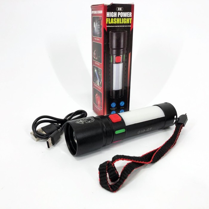 Ліхтар з регулюванням променя 611-TG+COB(white+red), Алюмінієвий ліхтар 18650 Тактичний ручний IE-64