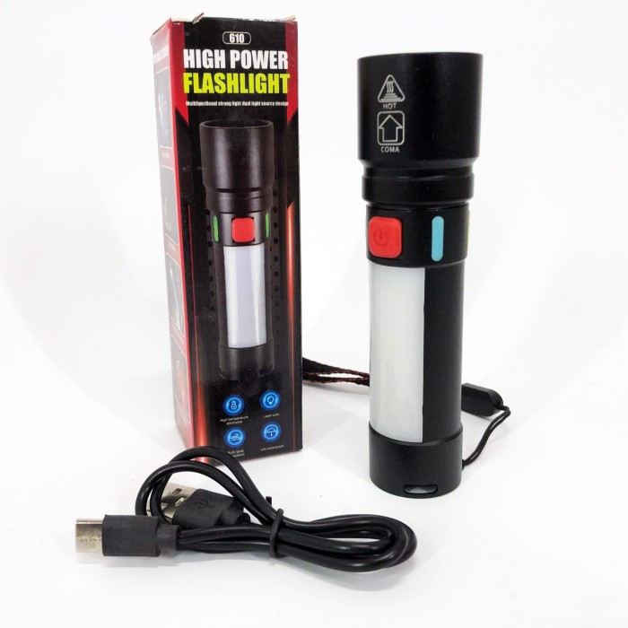 Ліхтар з регулюванням променя 611-TG+COB(white+red), Алюмінієвий ліхтар 18650 Тактичний ручний IE-64