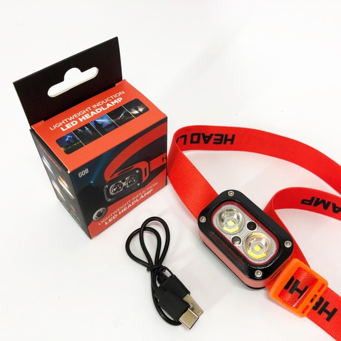 Ліхтарик на голову із зарядкою G08-2XPG(white+yellow)+LED(red), Налобний ліхтар яскравий RU-24