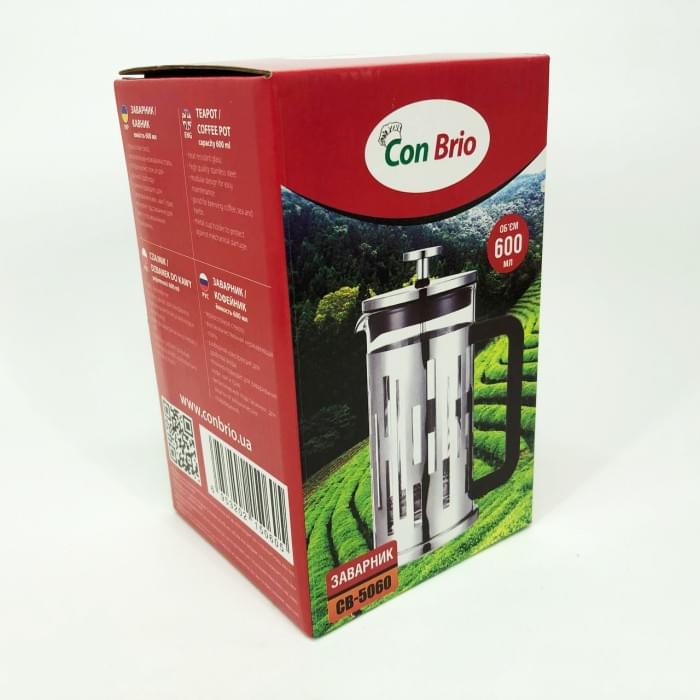 Френч-прес для кави з поршнем Brio CB-5060 600 мл, Чайник самовар скляний, XU-914 Багаторазовий френч-прес
