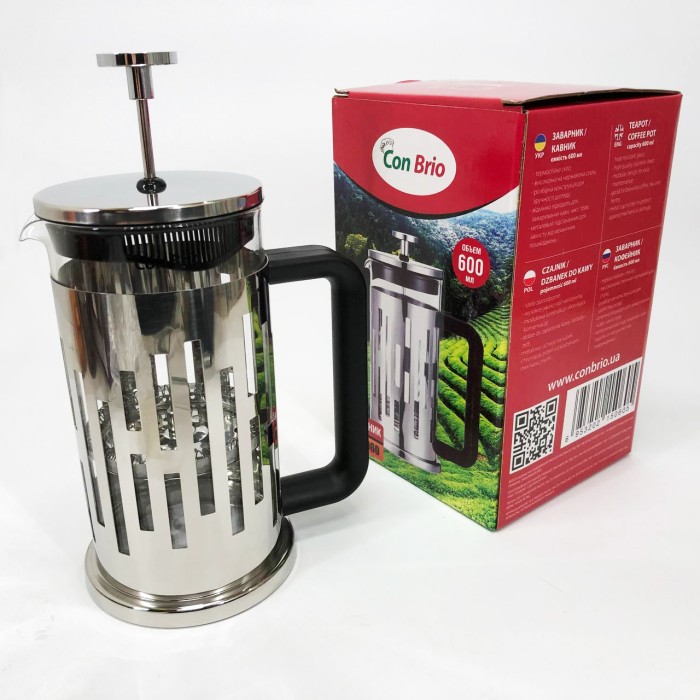 Заварник френч-прес Brio CB-5060 600 мл, Заварник прозорий, Елегантний прес для чаю UJ-16