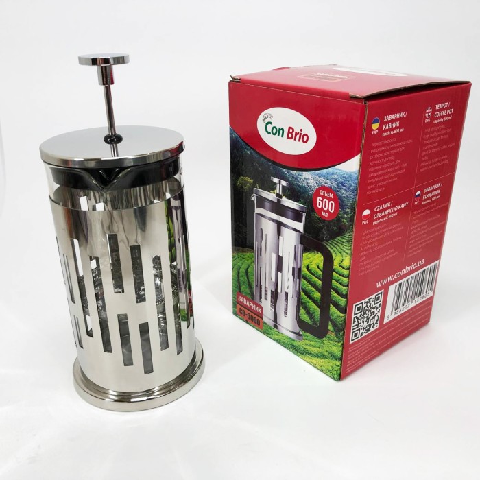 Заварник френч-прес Brio CB-5060 600 мл, Заварник прозорий, Елегантний прес для чаю UJ-16