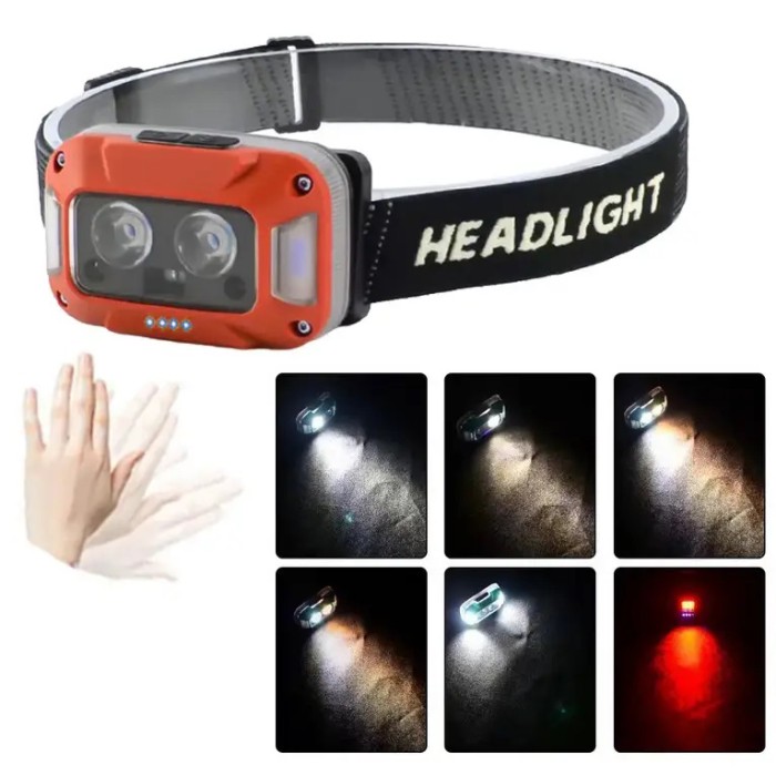 Ліхтар на голову з вбудованим акумулятором WH-0218-XPG(white+yellow)+SMD(red), Налобний прожектор JC-79