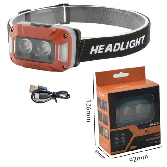 Ліхтар на голову з вбудованим акумулятором WH-0218-XPG(white+yellow)+SMD(red), Налобний прожектор JC-79