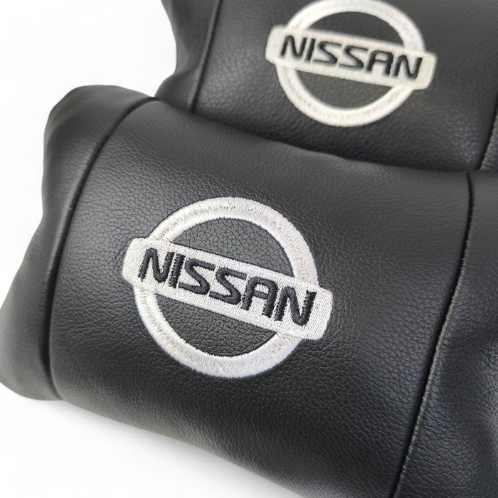 Подушки в авто 2 шт Nissan, натуральна шкіра, з логотипом Ніссан, на підголівник для вашої машини