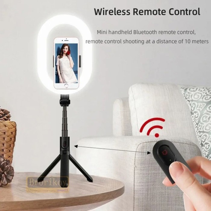 Монопод-штатив для селфі з кільцевою LED лампою Selfie Stick A8 телескопічний з пультом LV-324 та Bluetooth
