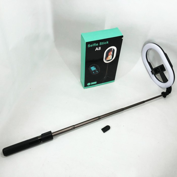 Монопод-штатив для селфі з кільцевою LED лампою Selfie Stick A8 телескопічний з пультом LV-324 та Bluetooth
